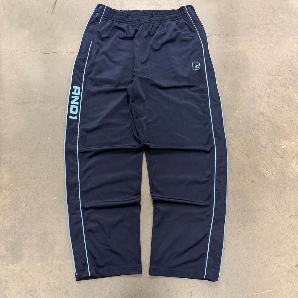 AND1 Track Pants Navy Blue Basketball Warm Up Pants Y2K